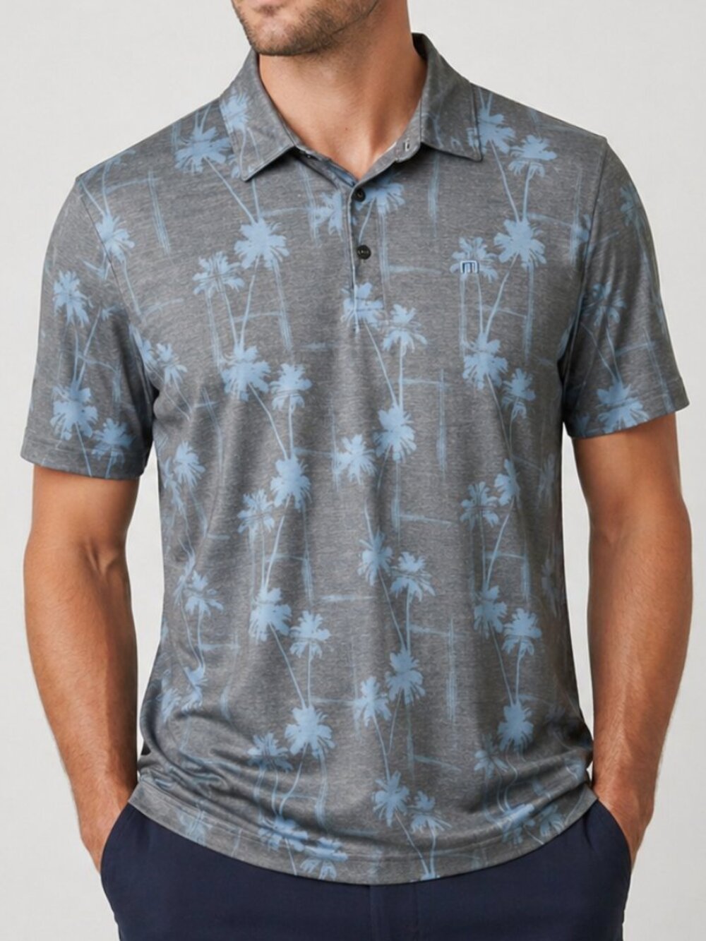 TravisMathew Mens Polo Shirt Tropical Palm Tree Golf Stretch Performance Small